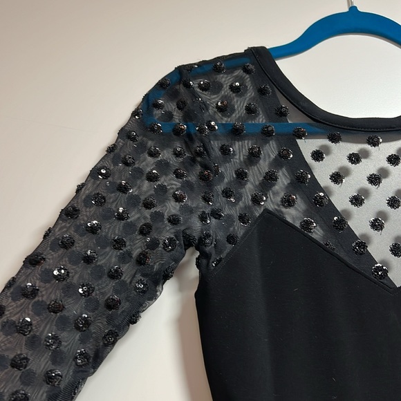 Topshop Black Mesh Sequin Polka Dot Bodycon Dress - Picture 4 of 14